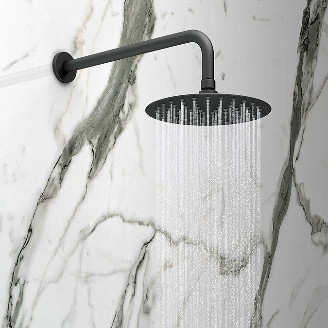 Arezzo Matt Black Concealed Individual Stop Tap + Thermostatic Control Valve with 200mm Shower Head