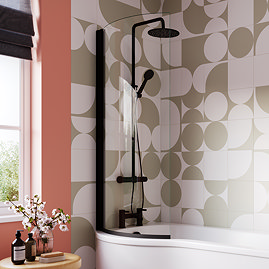 Arezzo Curved P-Shaped Bath Screen – Matt Black