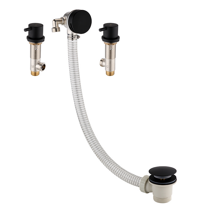 Arezzo Matt Black Bath Side Valves with Overflow Filler & Click Clack Waste