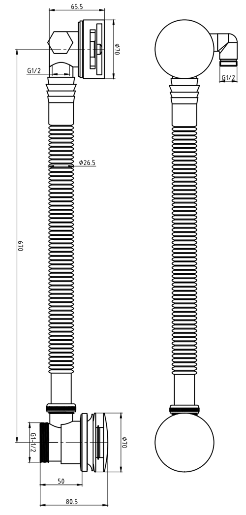 Arezzo Matt Black Bath Side Valves with Overflow Filler & Click Clack Waste