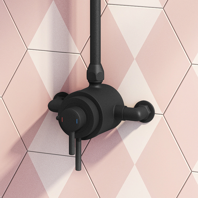 Arezzo Matt Black Dual Exposed Thermostatic Shower Valve with Rigid Riser Kit