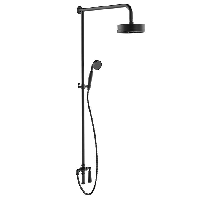 Arezzo Matt Black Dual Exposed Valve with Rigid Riser Kit, 195mm Shower Head, Handshower & Diverter