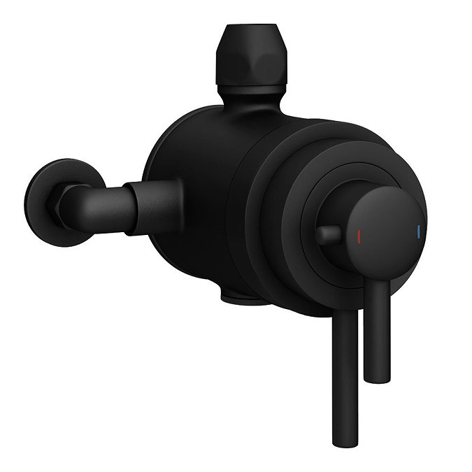 Arezzo Matt Black Dual Exposed Valve with Rigid Riser Kit, 195mm Shower Head, Handshower & Diverter