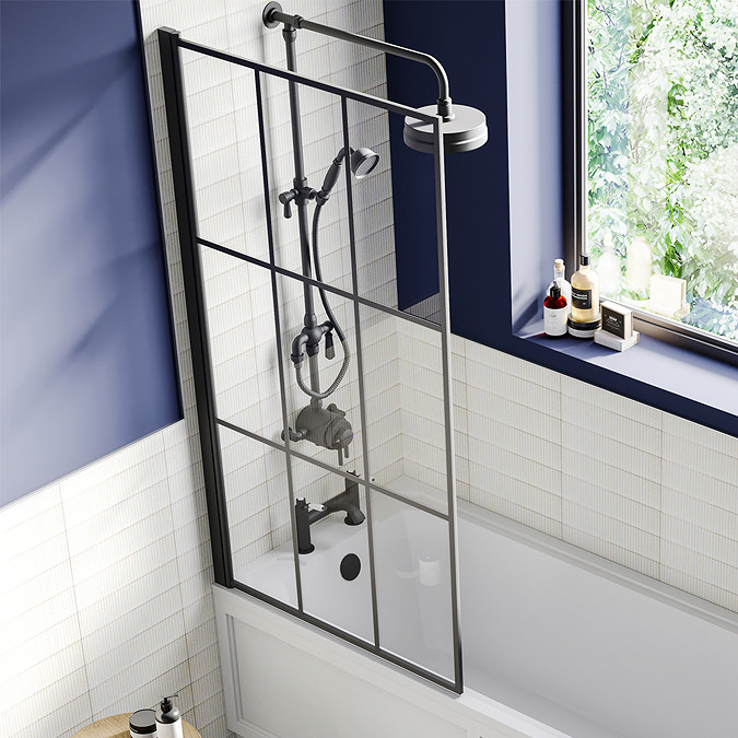 Arezzo Matt Black Dual Exposed Valve with Rigid Riser Kit, 195mm Shower Head, Handshower & Diverter