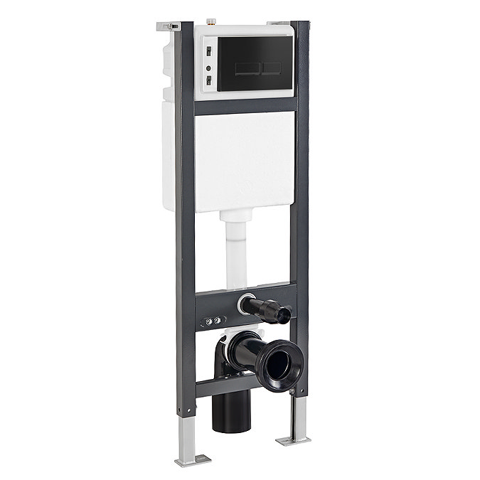 Arezzo Matt Black Dual Flush Concealed WC Cistern with Wall Hung Frame + Modern Toilet