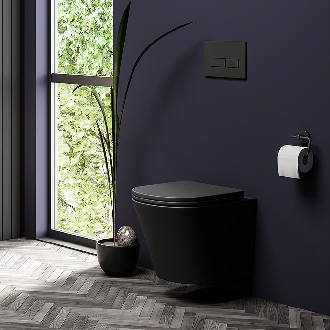 Arezzo Toilet Cistern Frame with Matt Black Dual Flush Plate for Wall Hung Pans - Square Buttons