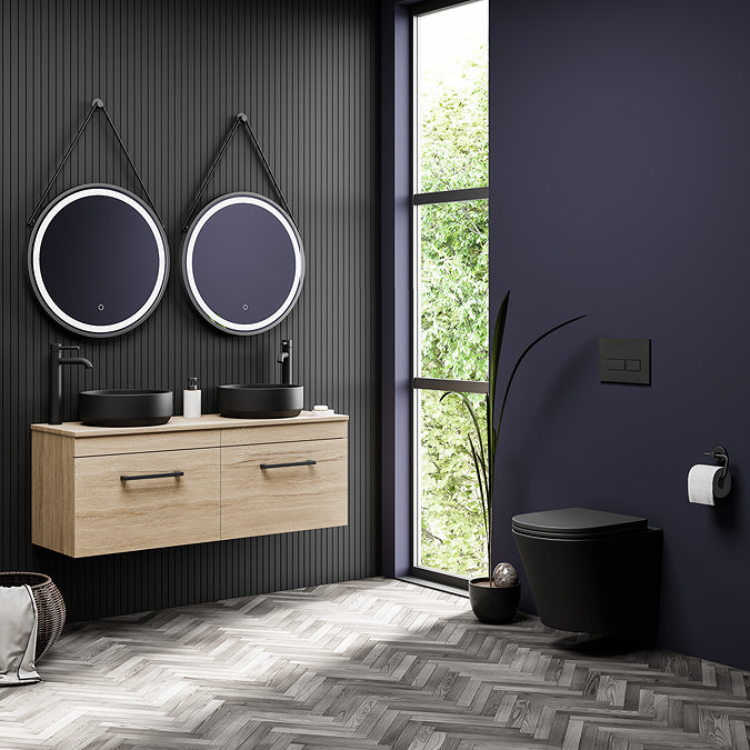 Arezzo Toilet Cistern Frame with Matt Black Dual Flush Plate for Wall Hung Pans - Square Buttons