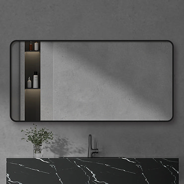 Arezzo Matt Black Framed Bathroom Mirror - 1400 x 700mm