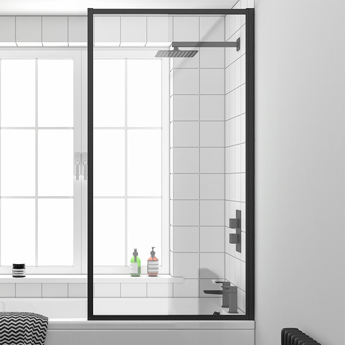 Arezzo Matt Black Framed Fixed Bath Screen (800 x 1500mm) Large Image