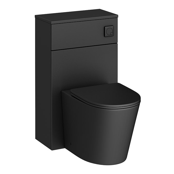 Arezzo Matt Black Freestanding Bathroom Suite (with Round Basin, Vanity Unit, WC Unit + Bath)