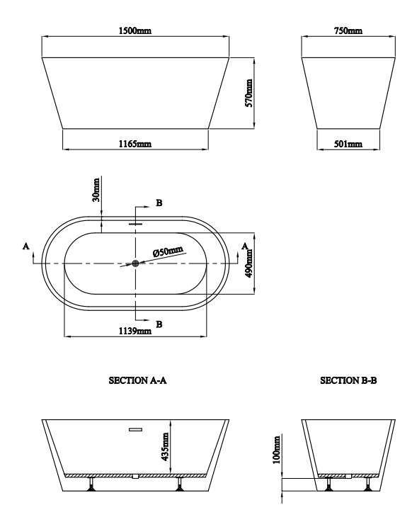 Arezzo Matt Black Freestanding Bathroom Suite (with Round Basin, Vanity Unit, WC Unit + Bath)