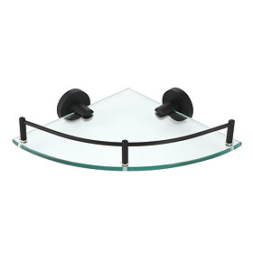 Arezzo Matt Black Glass Corner Shelf Large Image