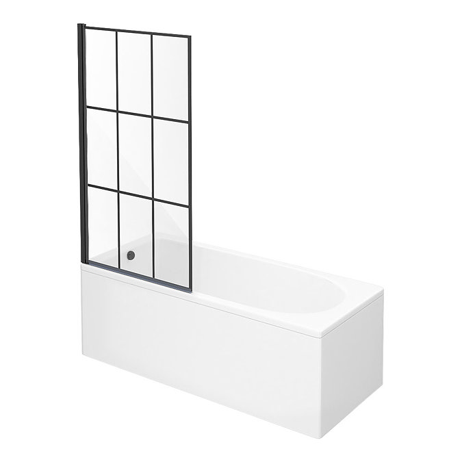 Arezzo Matt Black Grid Bath Screen with Curved Single Ended Bath Large Image