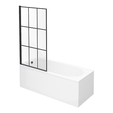 Arezzo Matt Black Grid Bath Screen with Curved Single Ended Bath  Profile Large Image