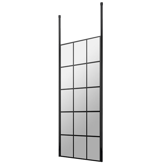 Arezzo Matt Black Grid Free Standing Wet Room Screen with Black Double Ceiling Posts  Profile Large 