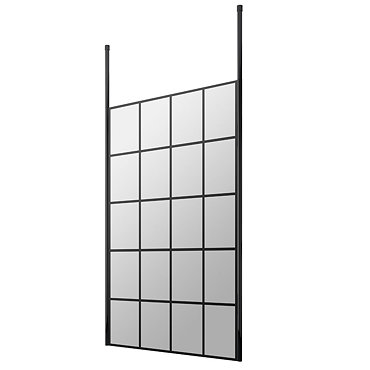 Arezzo Matt Black Grid Free Standing Wet Room Screen with Black Double Ceiling Posts  Profile Large 