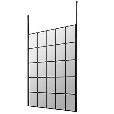 Arezzo Matt Black Grid Free Standing Wet Room Screen with Black Double Ceiling Posts  Profile Large 