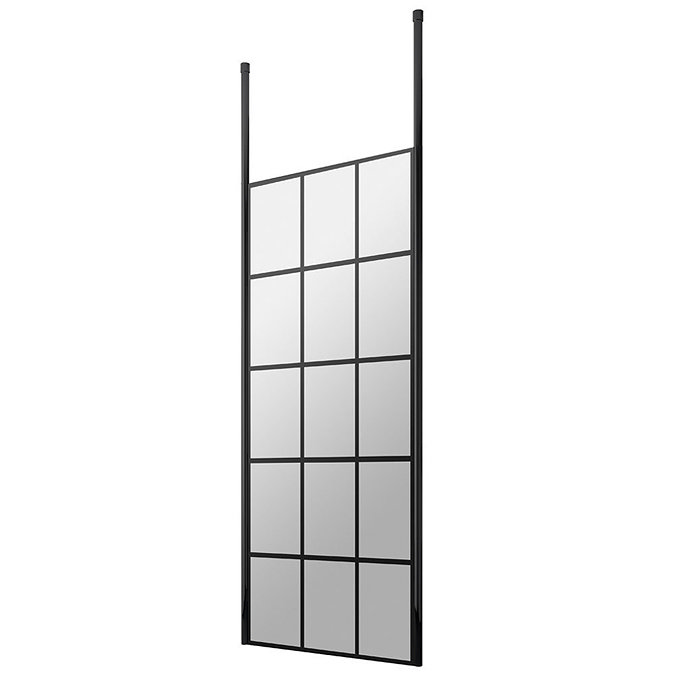 Arezzo Matt Black 800mm Grid Free Standing Wet Room Screen with Black Double Ceiling Posts Large Ima