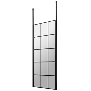 Arezzo Matt Black Grid Free Standing Wet Room Screen with Black Double Ceiling Posts  Profile Large 
