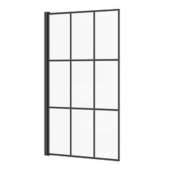 Arezzo Matt Black Grid Hinged Bath Screen (800 x 1400mm) Large Image