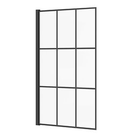 Arezzo Matt Black Grid Hinged Bath Screen (800 x 1400mm) Large Image