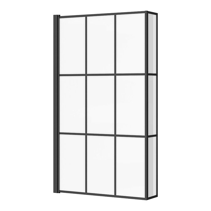 Arezzo Matt Black Grid L-Shaped Hinged Bath Screen