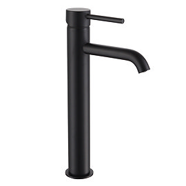 Arezzo Round Matt Black High Rise Mono Basin Mixer Tap Large Image