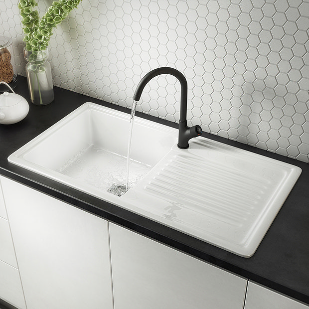 Arezzo Matt Black Industrial Style 1-Touch Kitchen Mixer Tap  In Bathroom Large Image