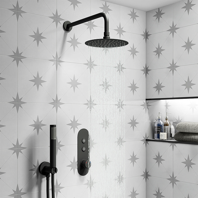 Arezzo Matt Black Industrial Style Push Button Shower Valve (2 Outlets)  Standard Large Image