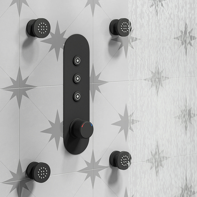 Arezzo Matt Black Industrial Style Push Button Shower Valve (3 Outlets)  In Bathroom Large Image