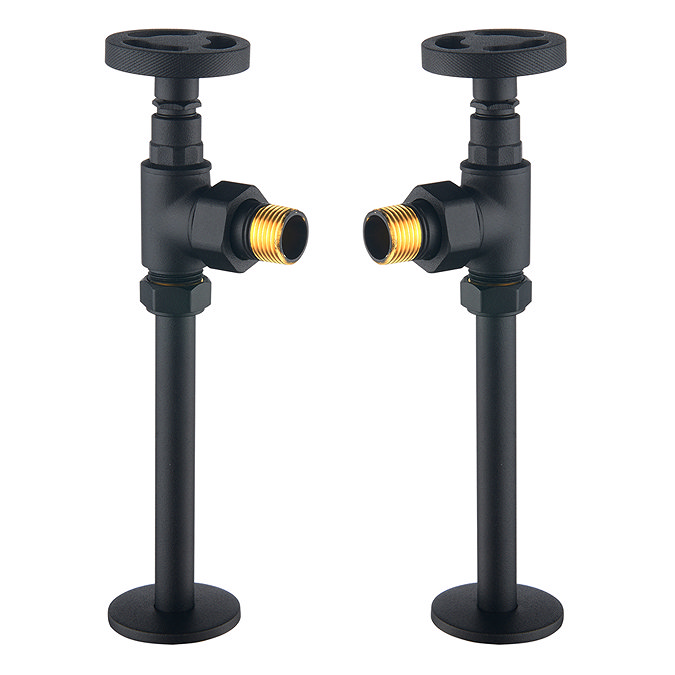 Arezzo Matt Black Industrial Style Angled Radiator Valves Large Image