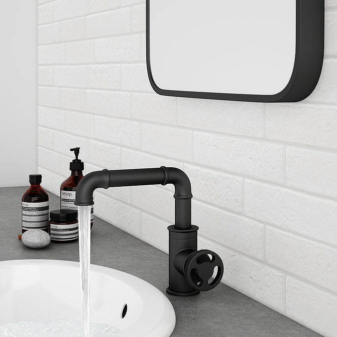Arezzo Matt Black Industrial Style Side Tap Head Basin Mixer  Standard Large Image
