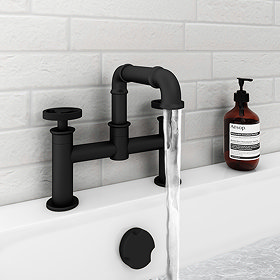 Arezzo Matt Black Industrial Style Bath Filler Large Image