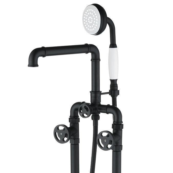 Arezzo Matt Black Industrial Style Freestanding Bath Shower Mixer Tap  additional Large Image