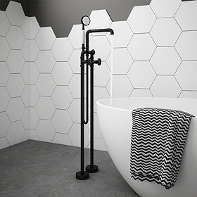 Arezzo Matt Black Industrial Style Freestanding Bath Shower Mixer Tap Large Image