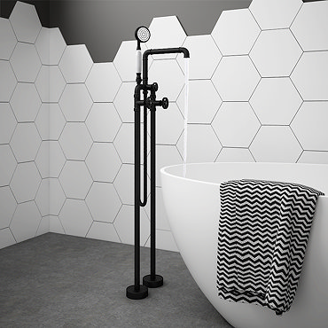Arezzo Matt Black Industrial Style Freestanding Bath Shower Mixer Tap  Feature Large Image