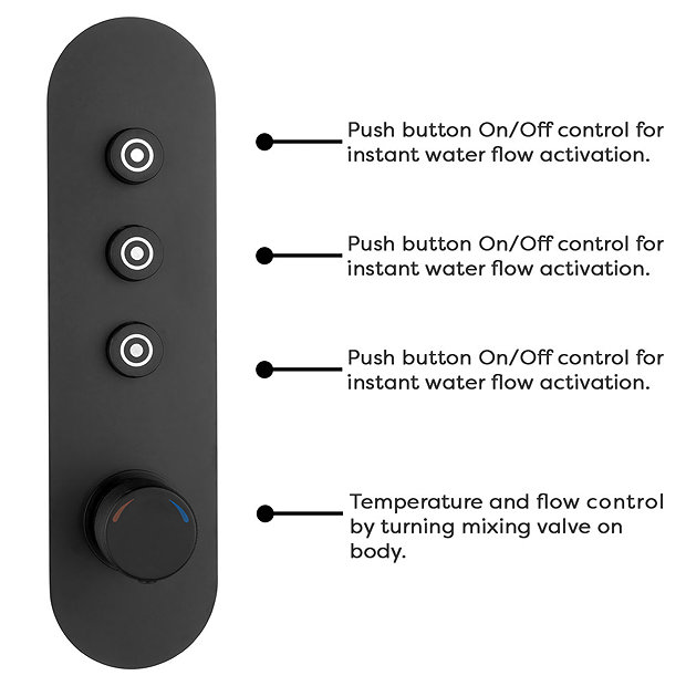 Arezzo Matt Black Industrial Style Push Button Shower Valve with