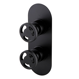 Arezzo Matt Black Industrial Style Round Modern Twin Concealed Shower Valve with Diverter Medium Ima