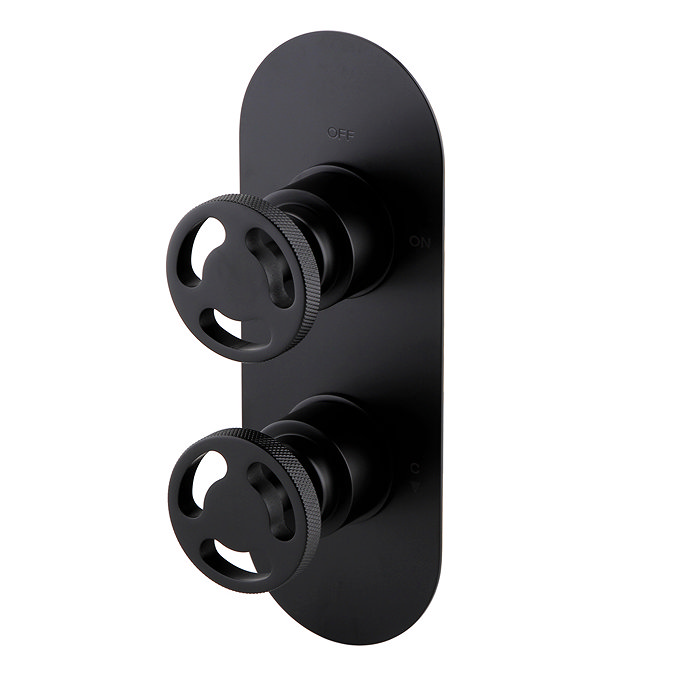 Arezzo Matt Black Industrial Style Round Modern Twin Concealed Shower Valve Large Image