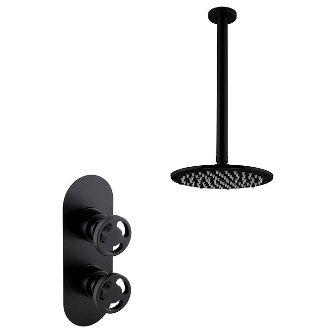 Arezzo Matt Black Industrial Style Shower System with Concealed Valve + Ceiling Mounted Head  additional Large Image