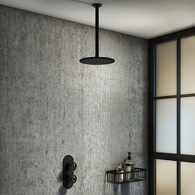 Arezzo Matt Black Industrial Style Shower System with Concealed Valve + Ceiling Mounted Head Large I