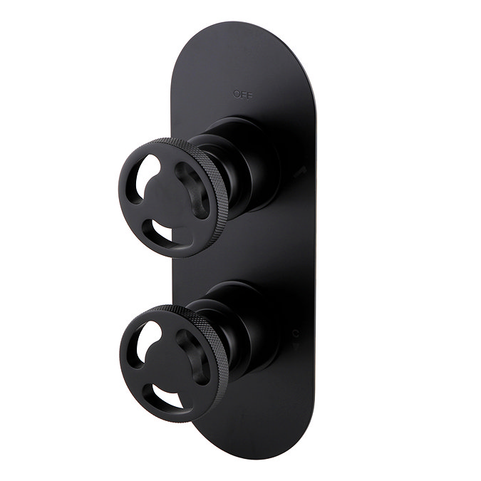 Arezzo Matt Black Industrial Style Shower System with Valve, Handset + Ceiling Mounted Head Profile