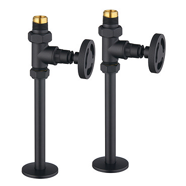 Arezzo Matt Black Industrial Style Straight Radiator Valves incl. Stand Pipes  Profile Large Image