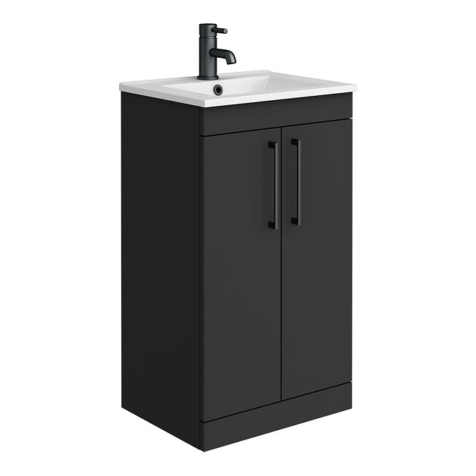 Arezzo Matt Black L-Shaped Shower Bath Suite with Vanity Unit & Toilet