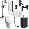 Arezzo Matt Black L-Shaped Shower Bath Suite with Vanity Unit & Toilet
