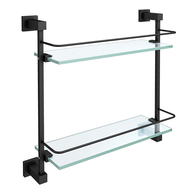 Arezzo Matt Black Modern Double Glass Shelf  Feature Large Image