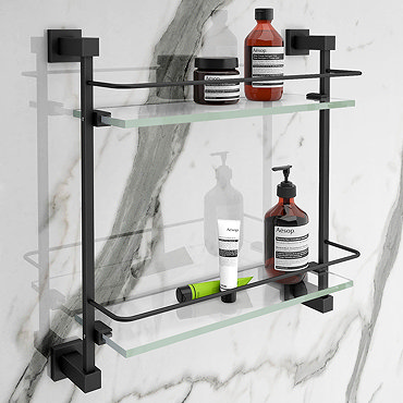 Arezzo Matt Black Modern Double Glass Shelf  Profile Large Image