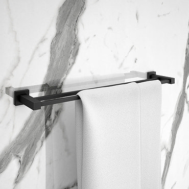 Arezzo Matt Black Modern Double Towel Rail  Profile Large Image