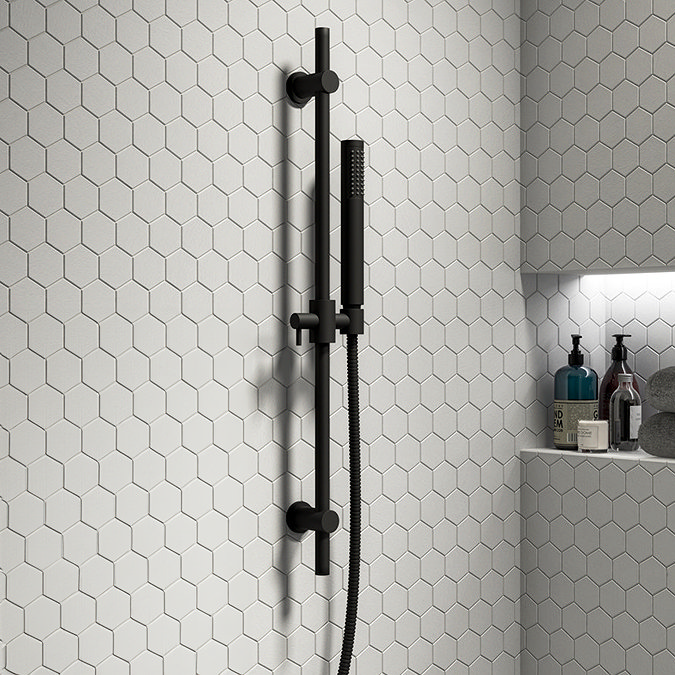 Arezzo Matt Black Modern Slide Rail Kit with Pencil Shower Handset