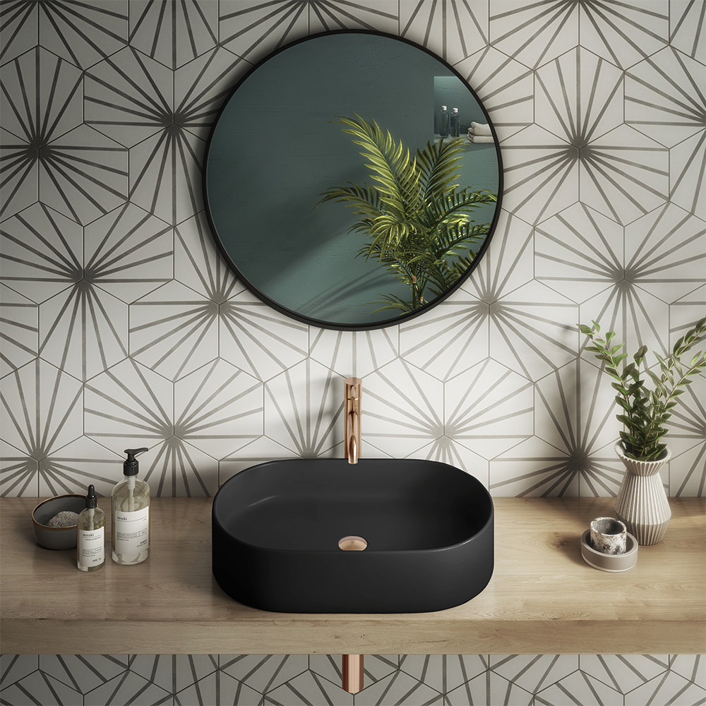 Arezzo Matt Black Oval Ceramic Counter Top Basin (600 x 380mm)  Feature Large Image